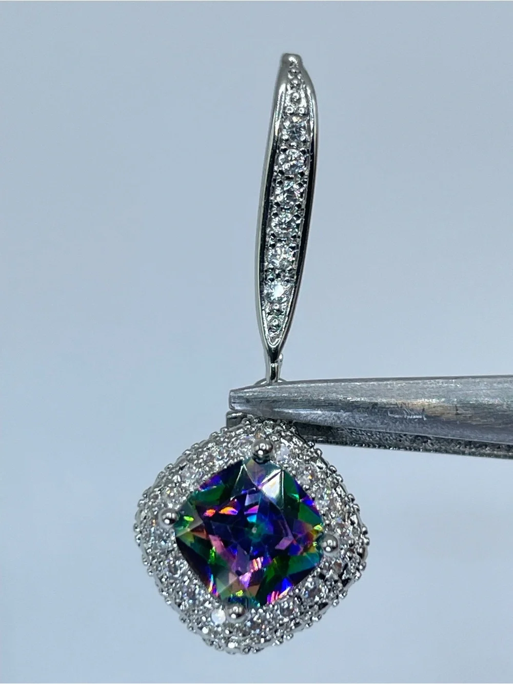 Swarovski Crystal Elements Mystic Rainbow Crystal Halo Drop Earrings Silver Glam